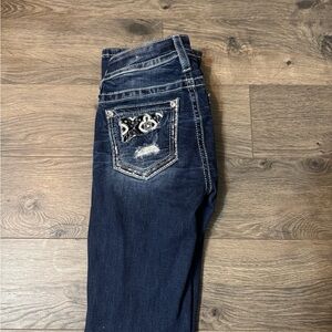 Miss Me Dark Blue Skinny Jeans with Embellished Pocket